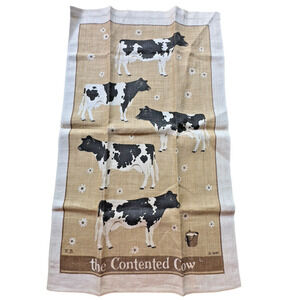 Vintage Linen Tea Towel The Contented Cow 27" x 16" Kay Dee Farmhouse Décor